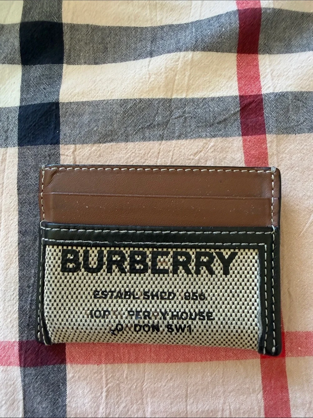 Burberry Brown Leather & Black Trim Canvas Card Holder